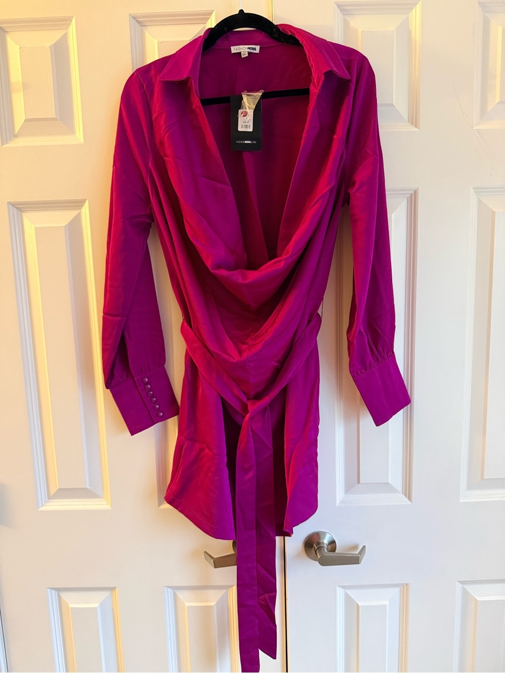 Magenta Satin Drape mini dress